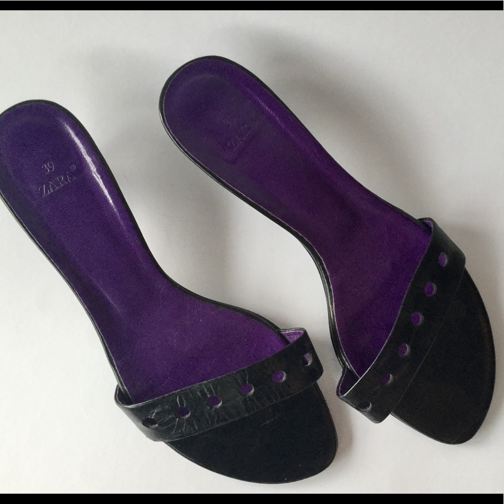 Zara leather kitten heel slides, leather 39, EUC.